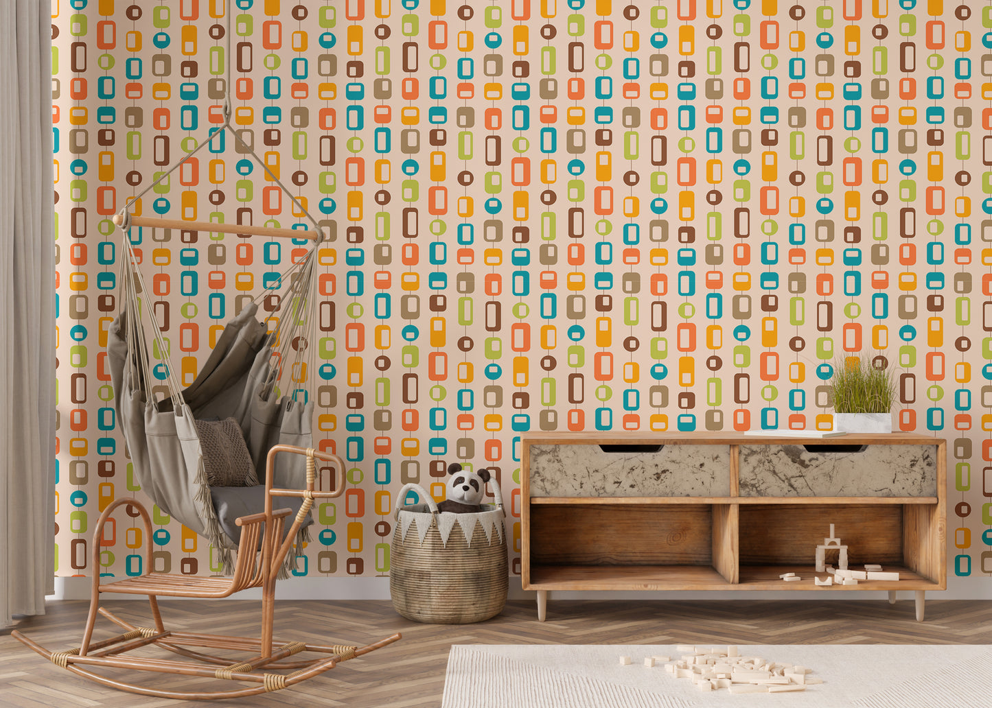 Rectangle and Rounded Mid Century Vintage Wallpaper