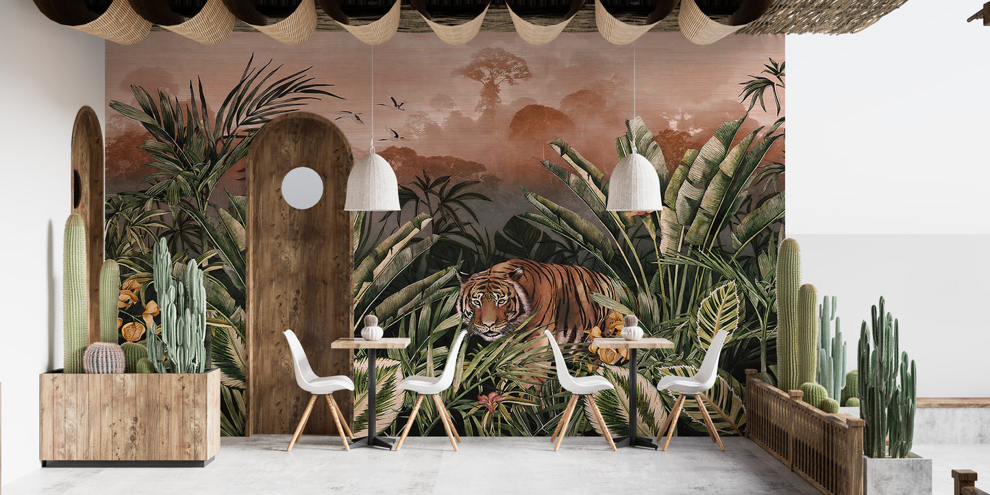 Relaxing tiger jungle mural