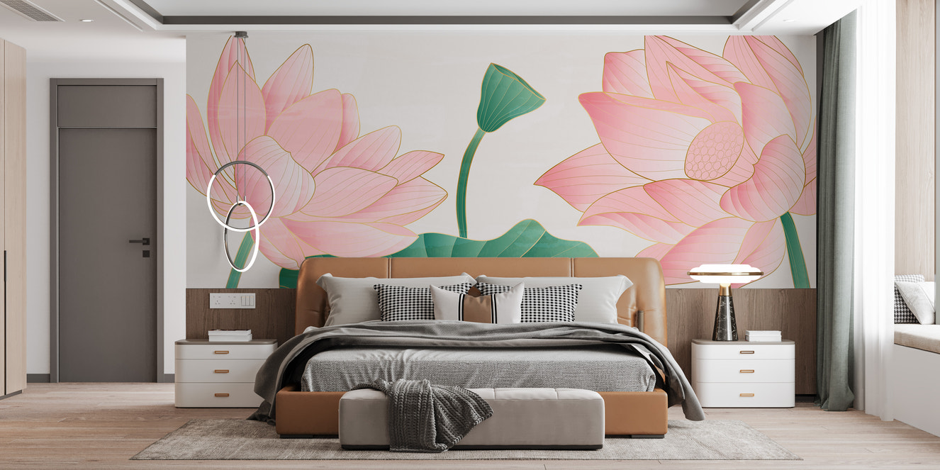 Golden pink petal wallpaper mural design
