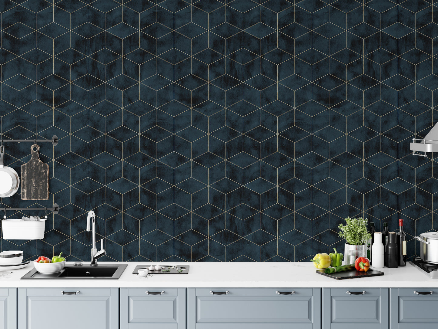 Dark Color Cubes Art deco Peel and Stick Wallpaper