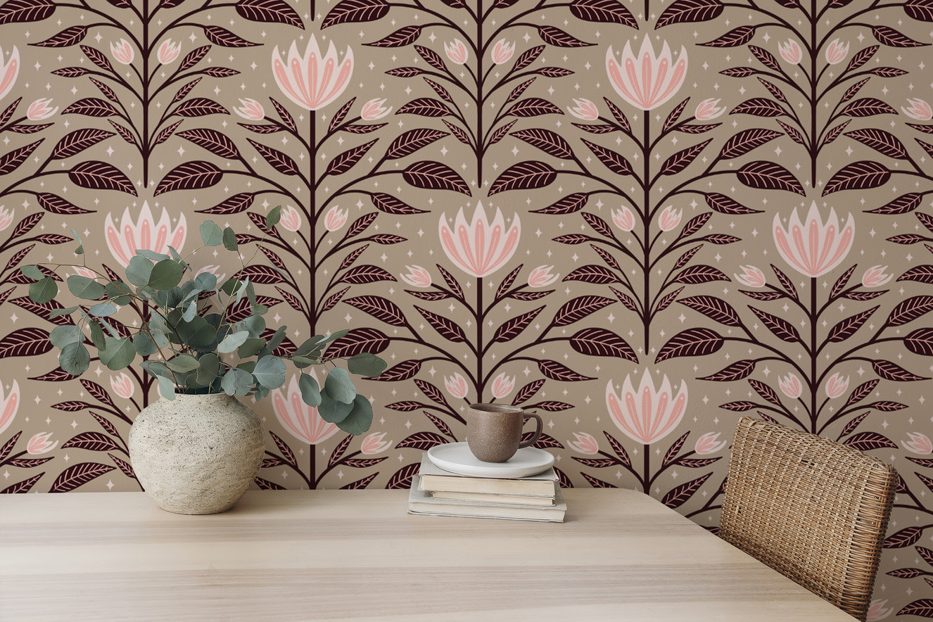 Elegant floral mural with diamond bloom patterns for walls
