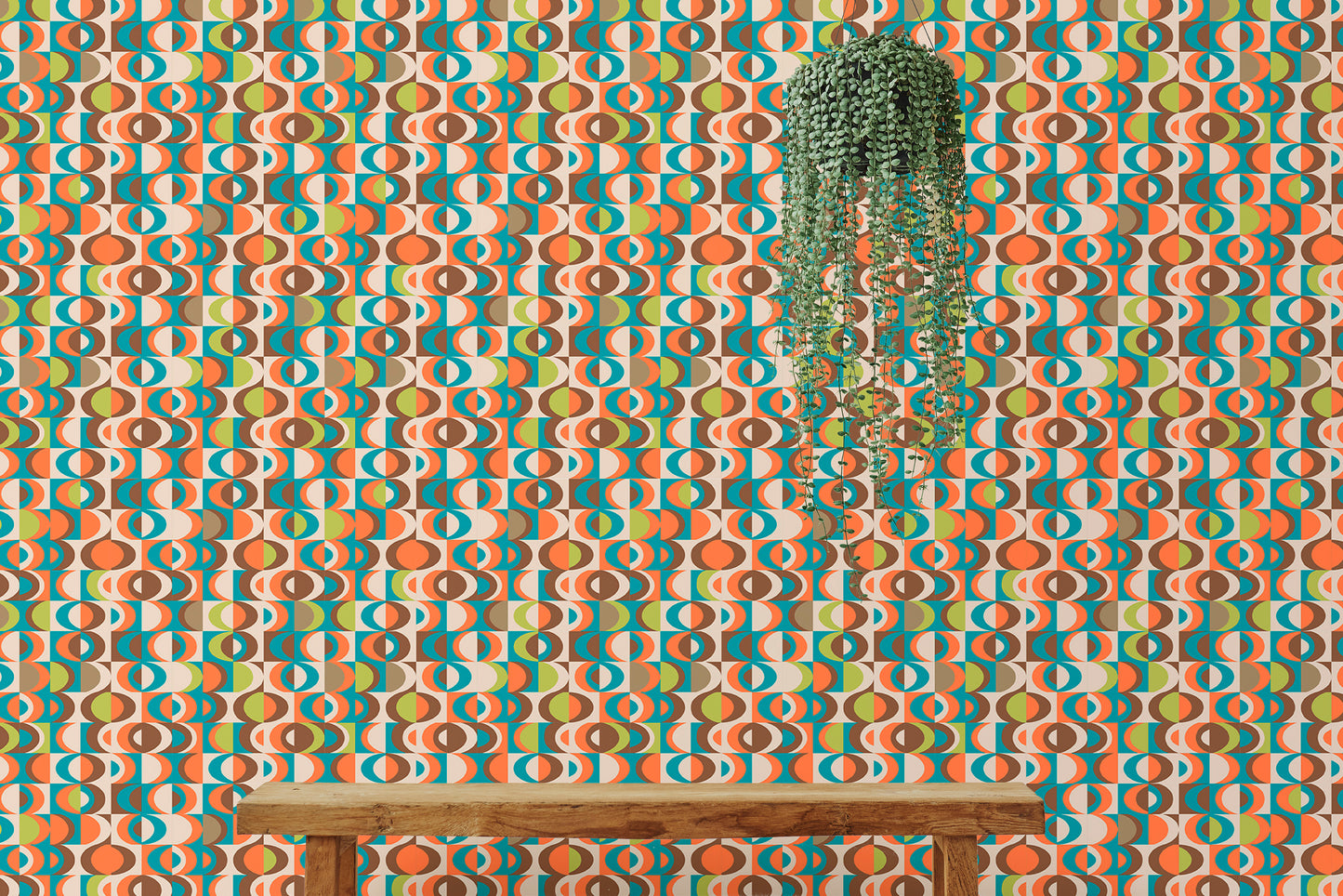 Terracotta Repeat Pattern Mid Century Vintage Wallpaper