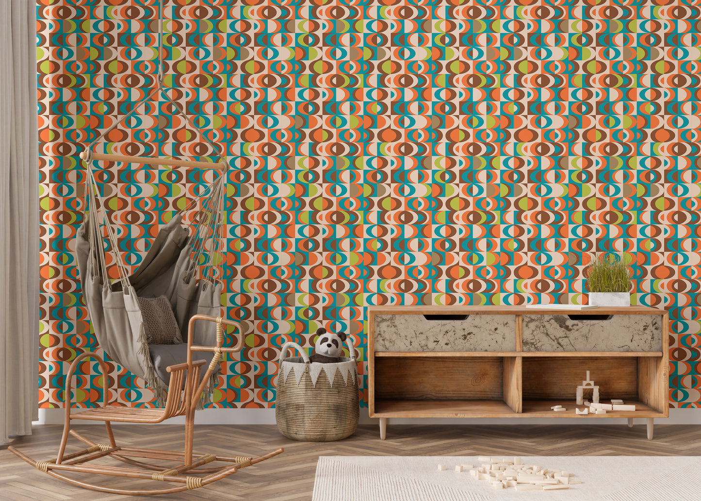 Terracotta Repeat Pattern Mid Century Vintage Wallpaper