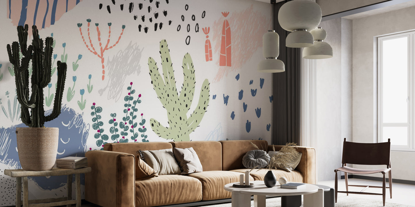 Botanical abstraction mural featuring garden-inspired art