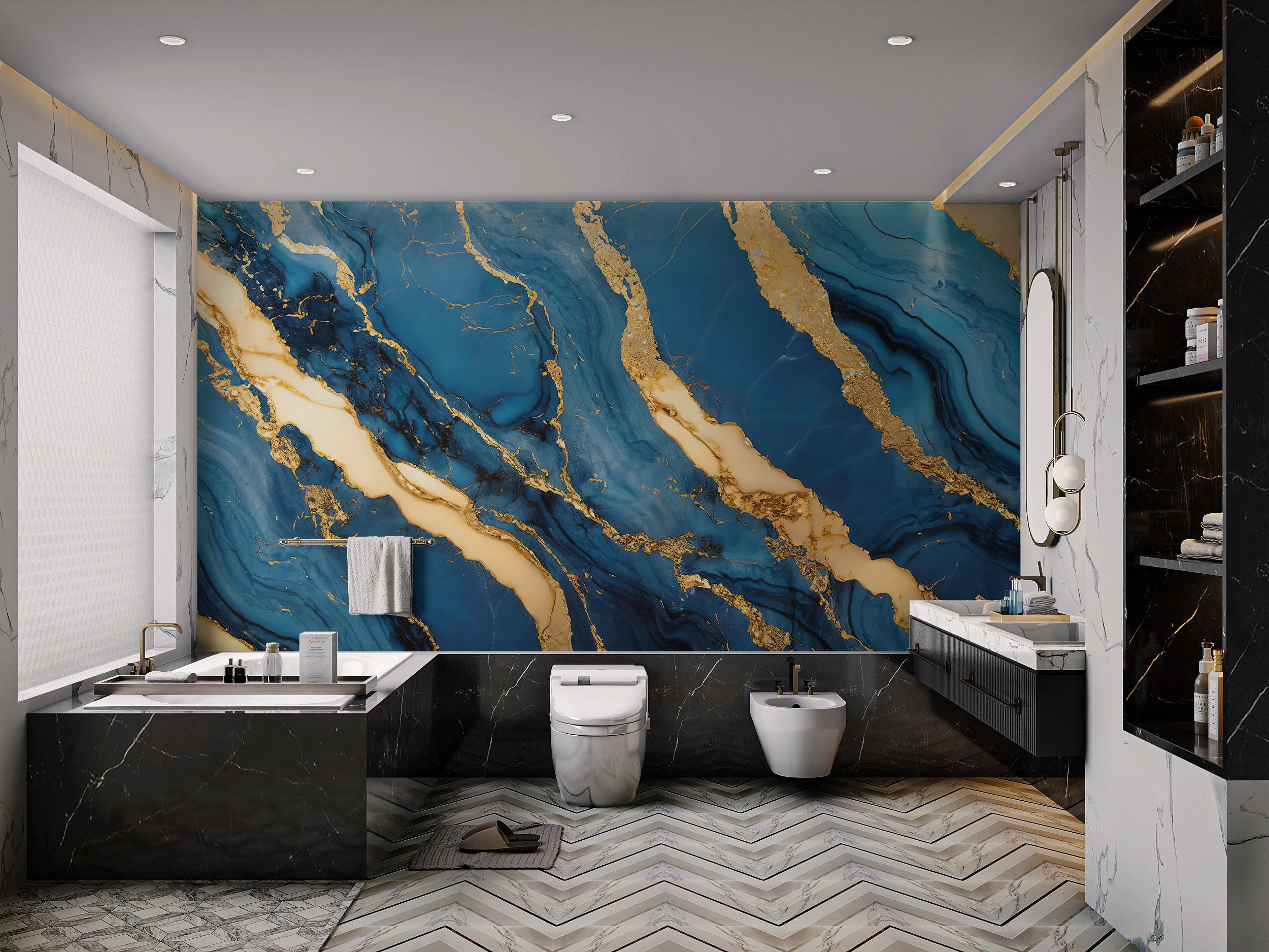 Sophisticated marble design with gold details
