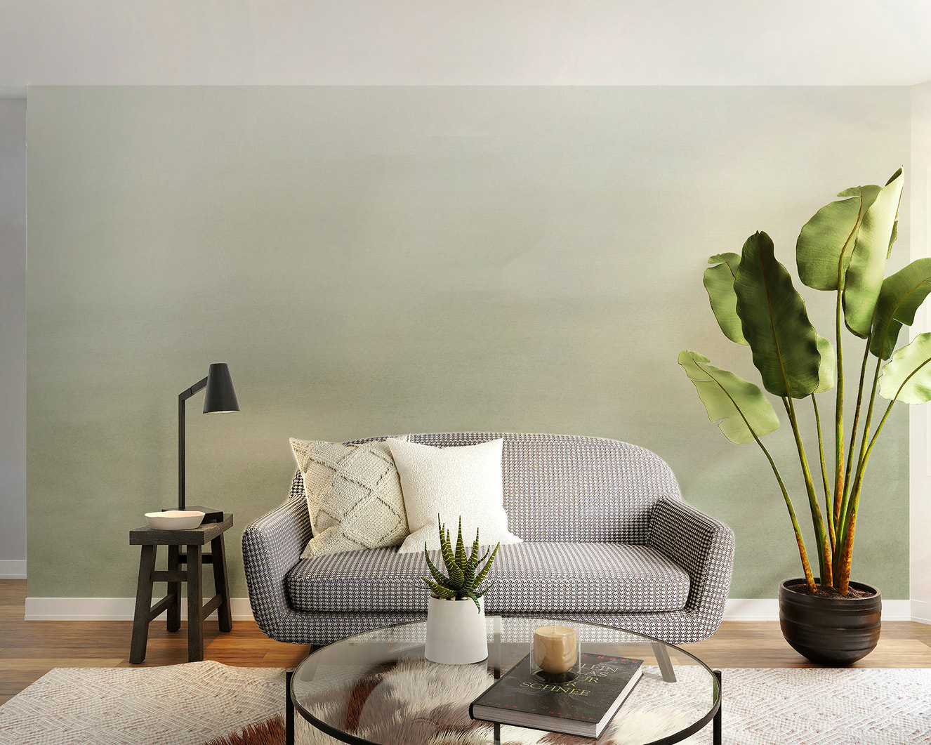 Olive green ombre wall mural with a smooth gradient effect
