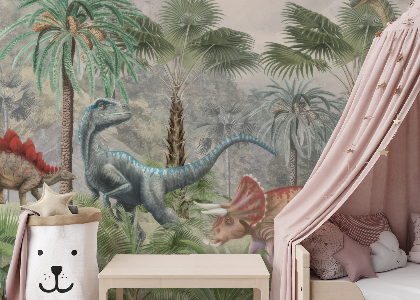 Room wallpaper featuring dinosaur fantasy designs for kids