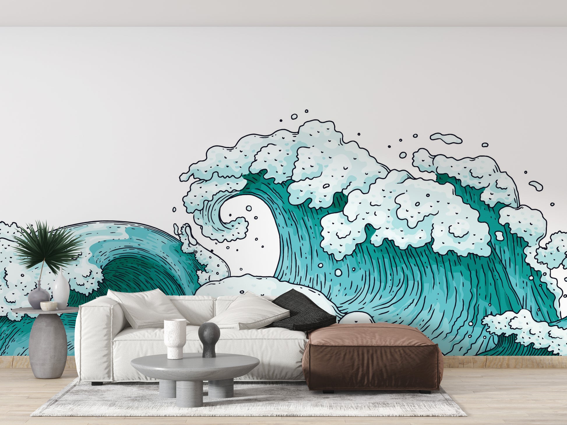 Dynamic ocean waves in mural wallpaper
