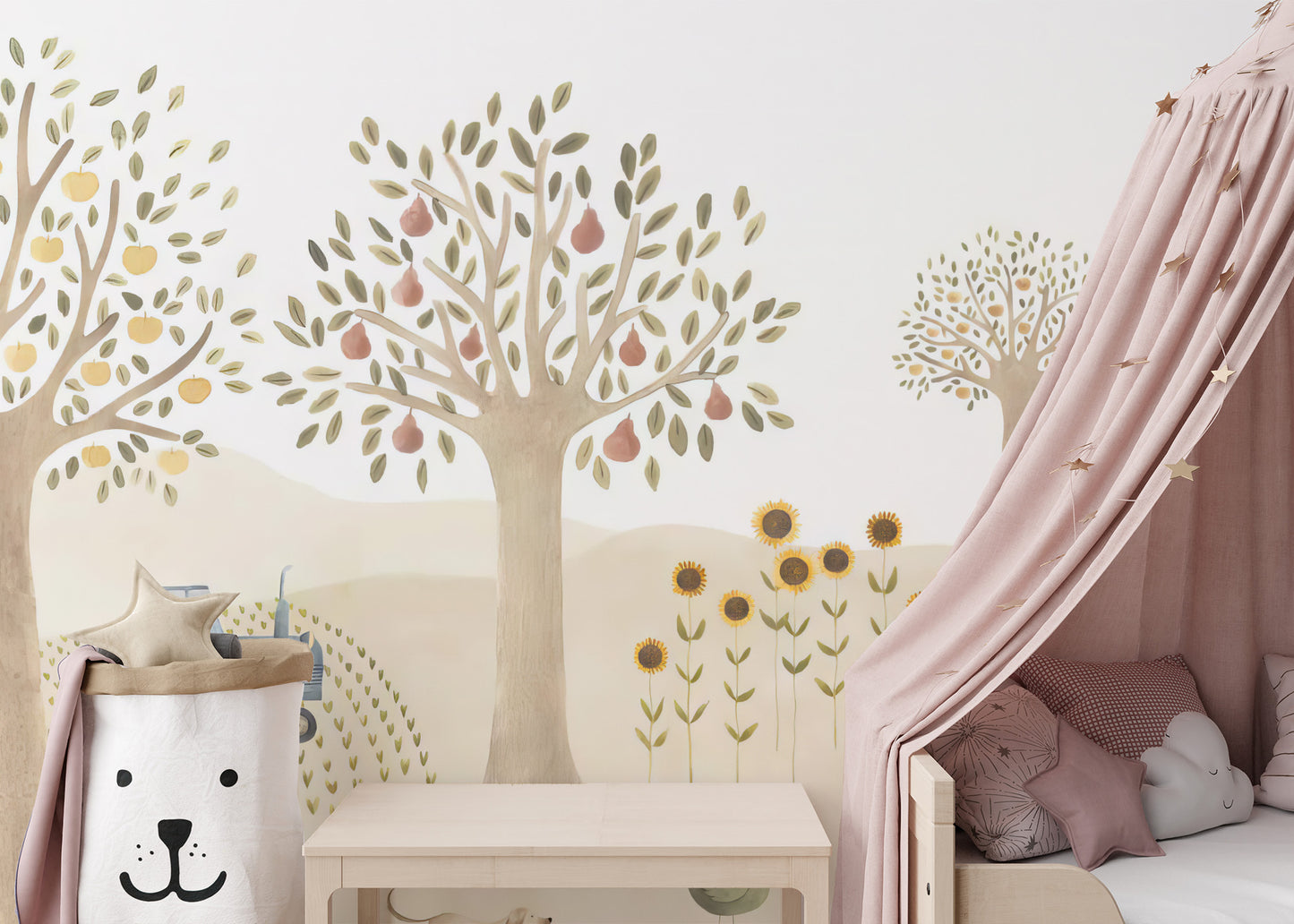 Room wallpaper featuring adorable farm animals for kids