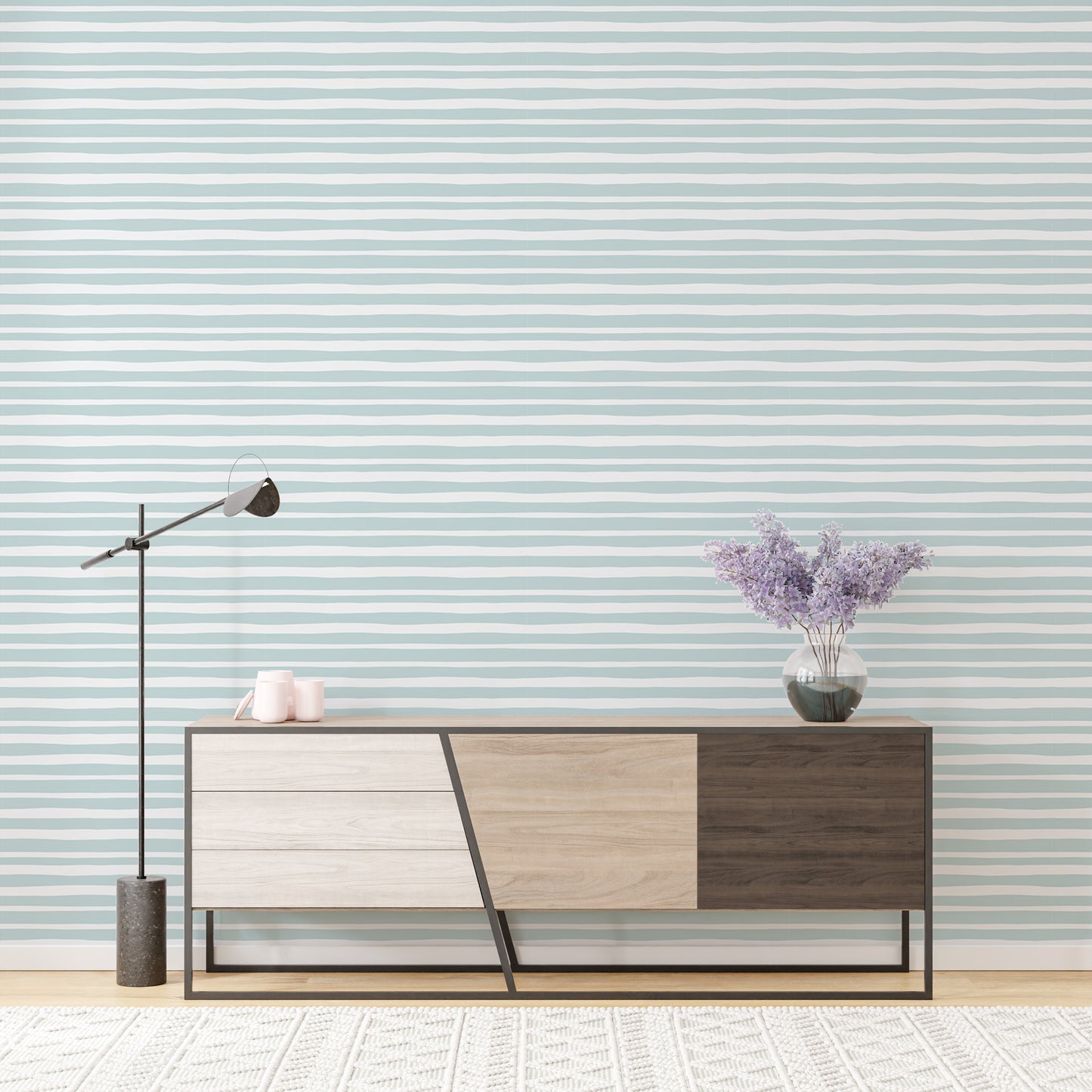 Sea Green Color Horizontal Striped Wallpaper