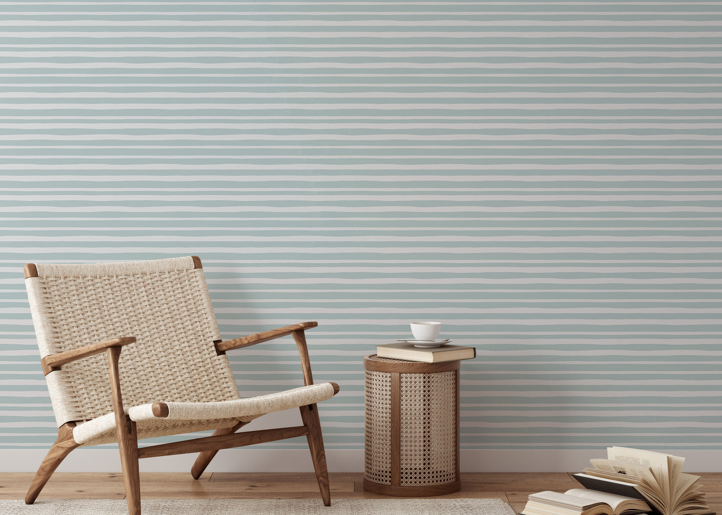 Sea Green Color Horizontal Striped Wallpaper