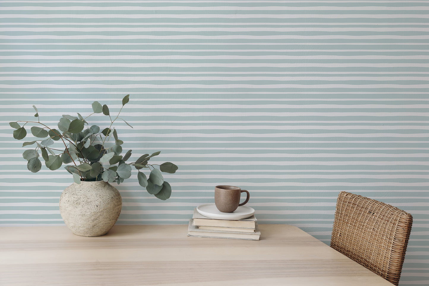 Sea Green Color Horizontal Striped Wallpaper