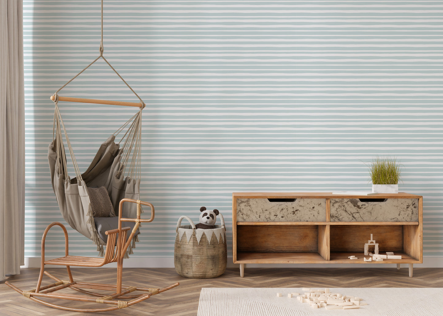 Sea Green Color Horizontal Striped Wallpaper