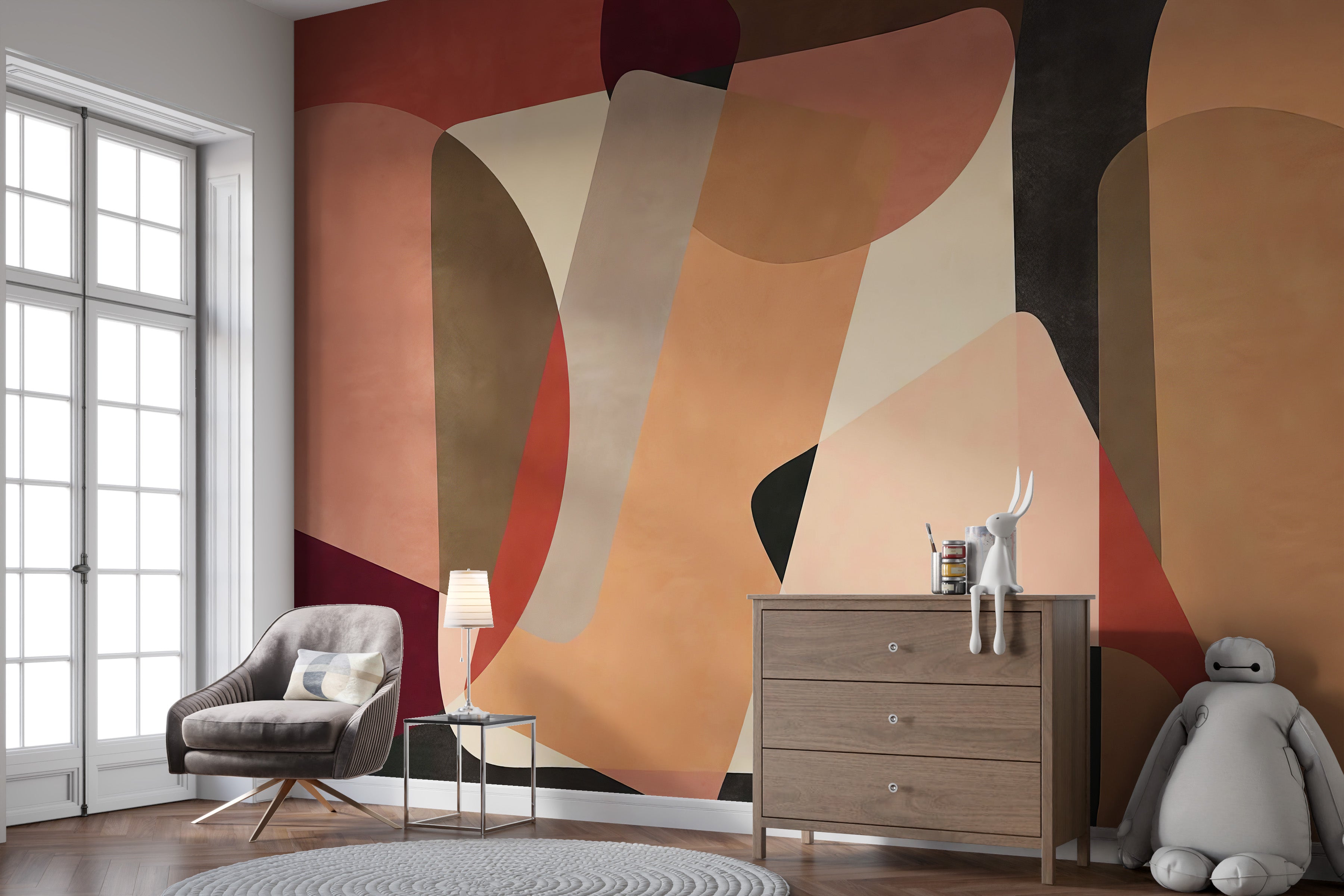 Modern geometric art wallpaper with bold abstract patterns
