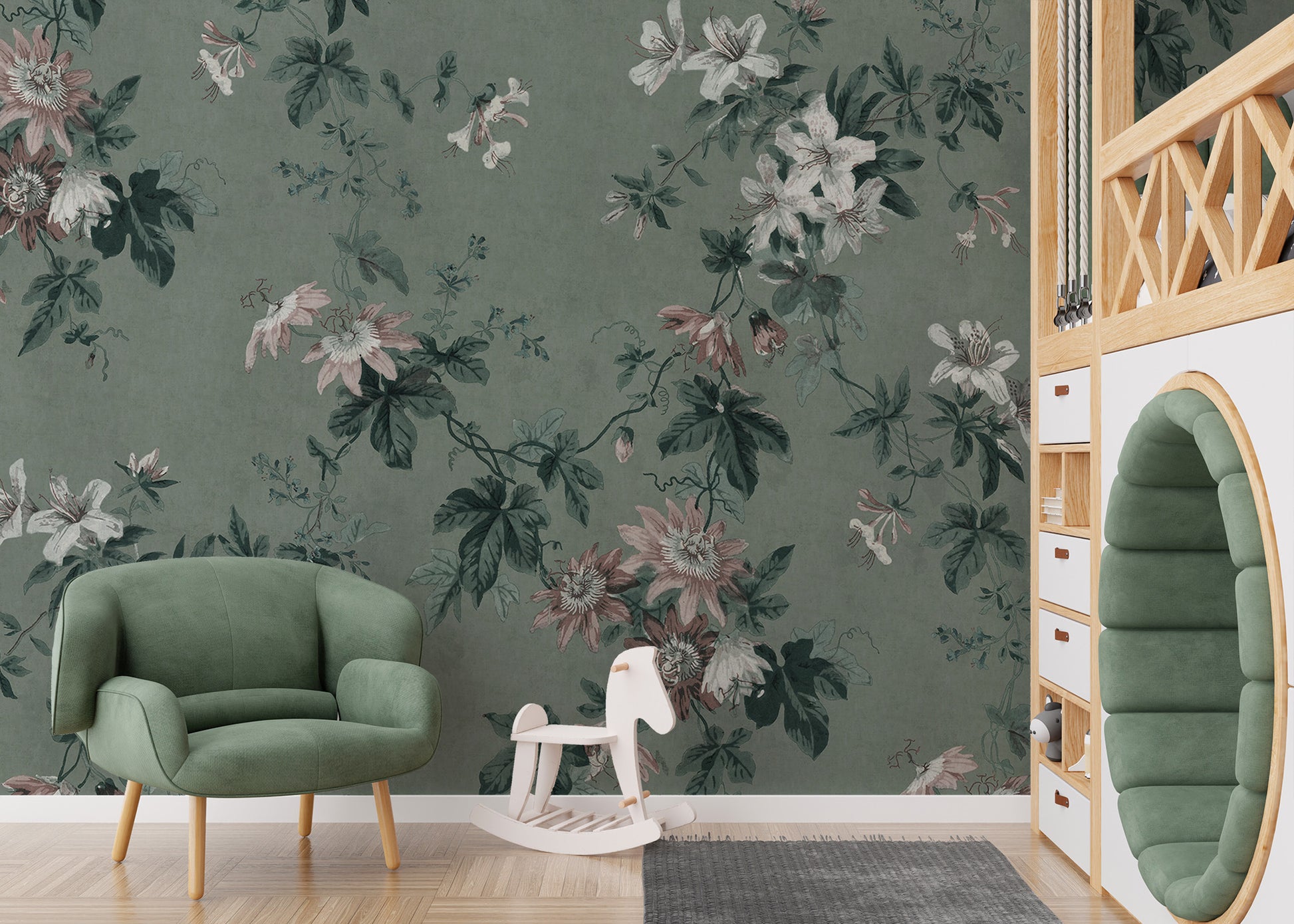 Sophisticated green chinoiserie wallpaper for walls
