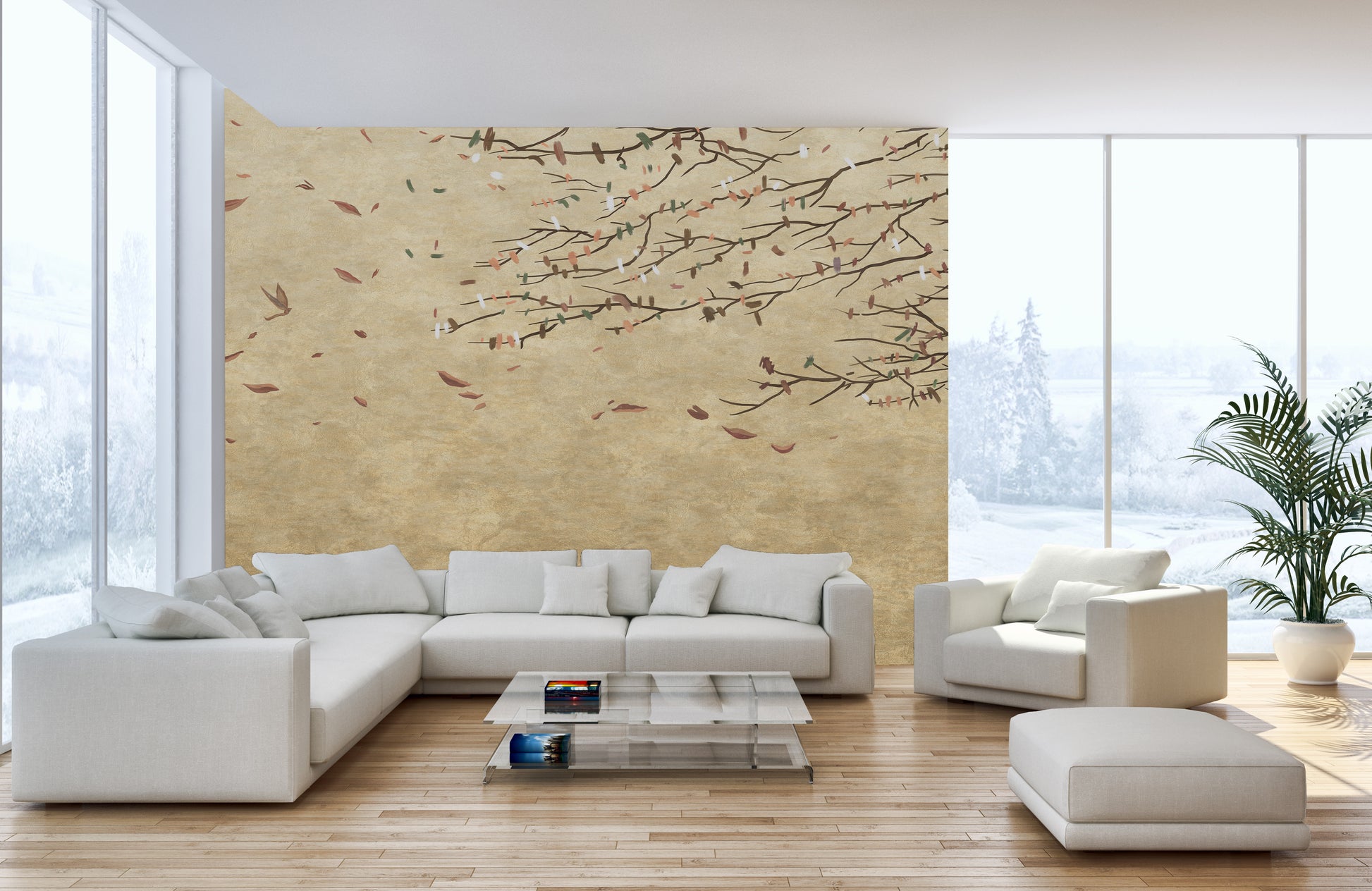 Delicate Pink Cherry Blossom Mural for Living Rooms