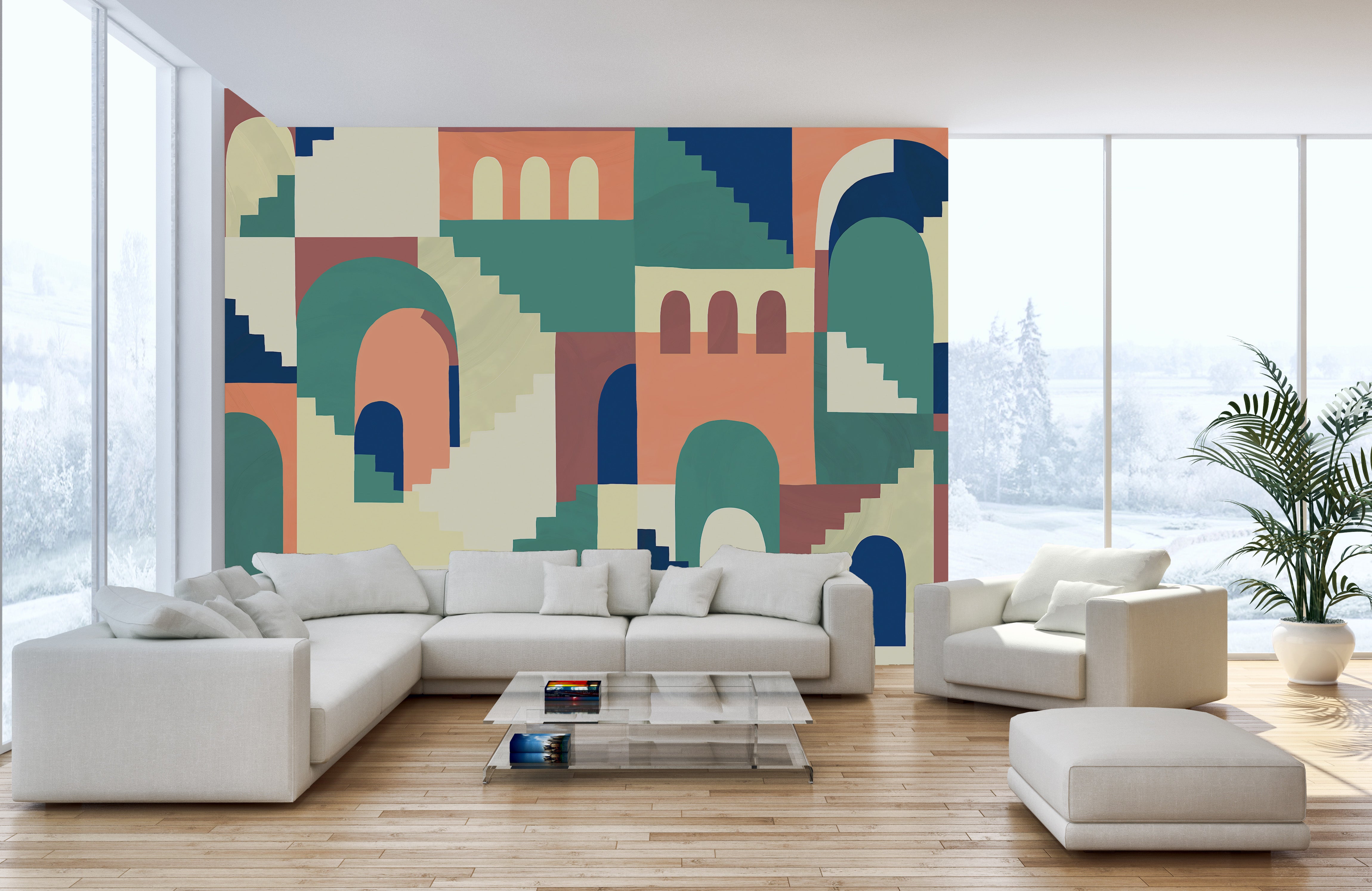 Colorful maze pattern mural