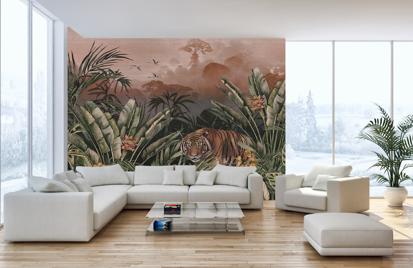 Tranquil jungle tiger mural