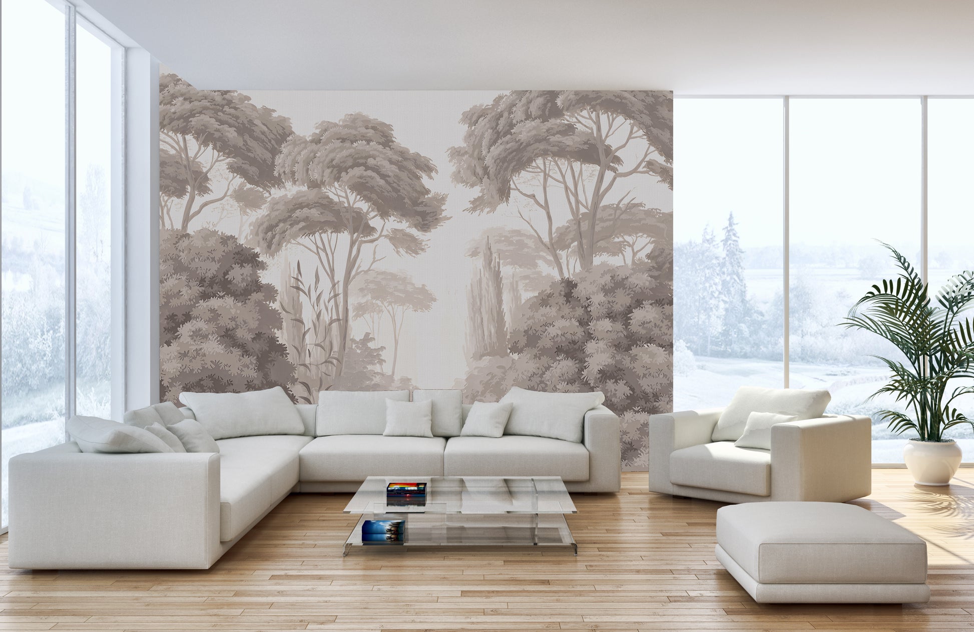 Wall mural featuring antique forest scenes
