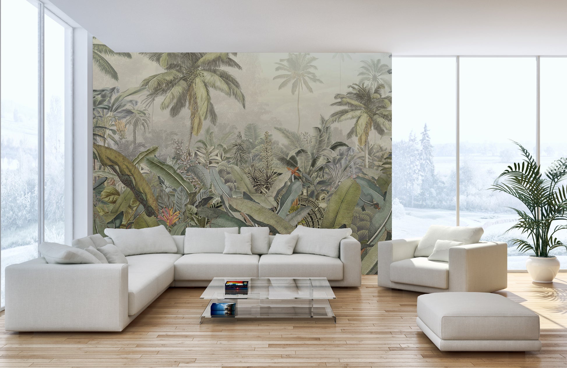 Vibrant watercolor tropical wallpaper mural
