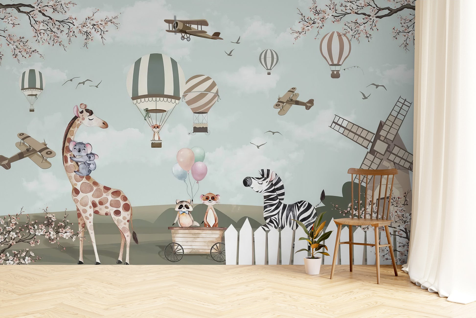 Fun woodland animal mural for kids' room design
