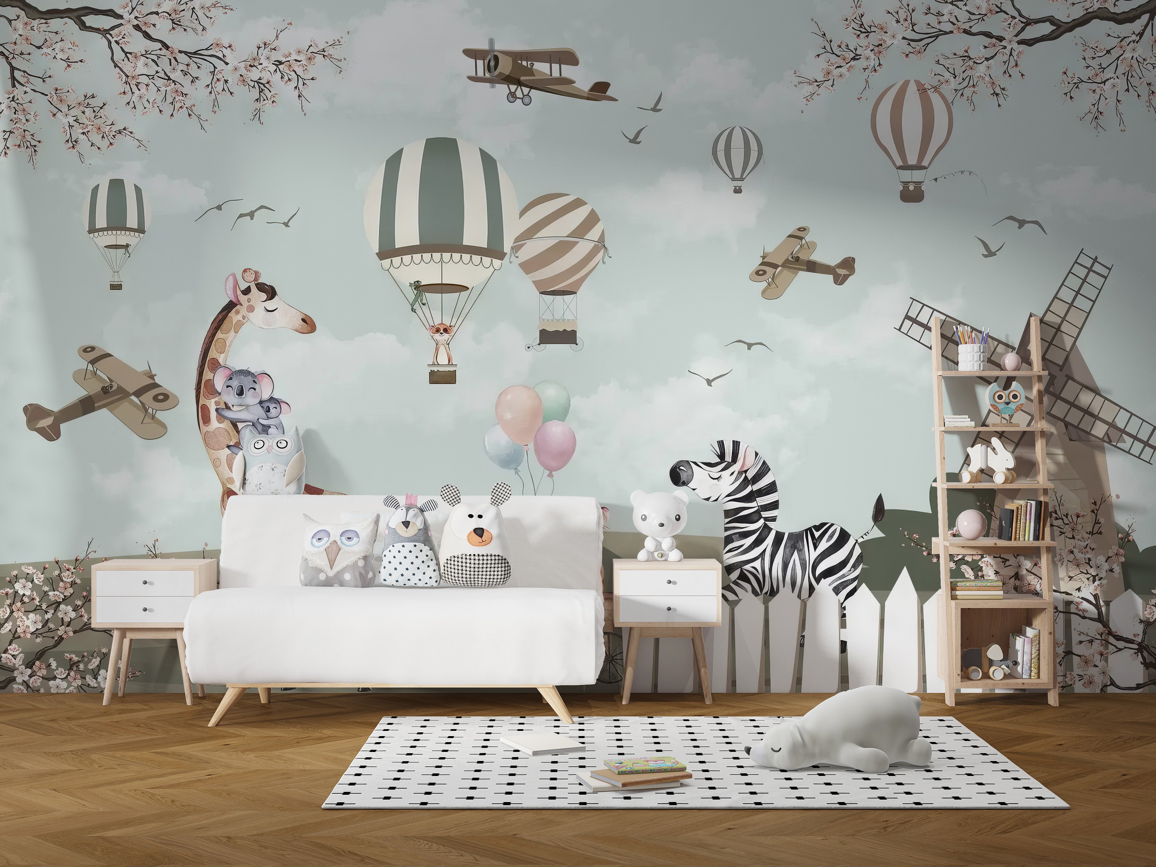 Charming kids' wallpaper with woodland animal patterns
