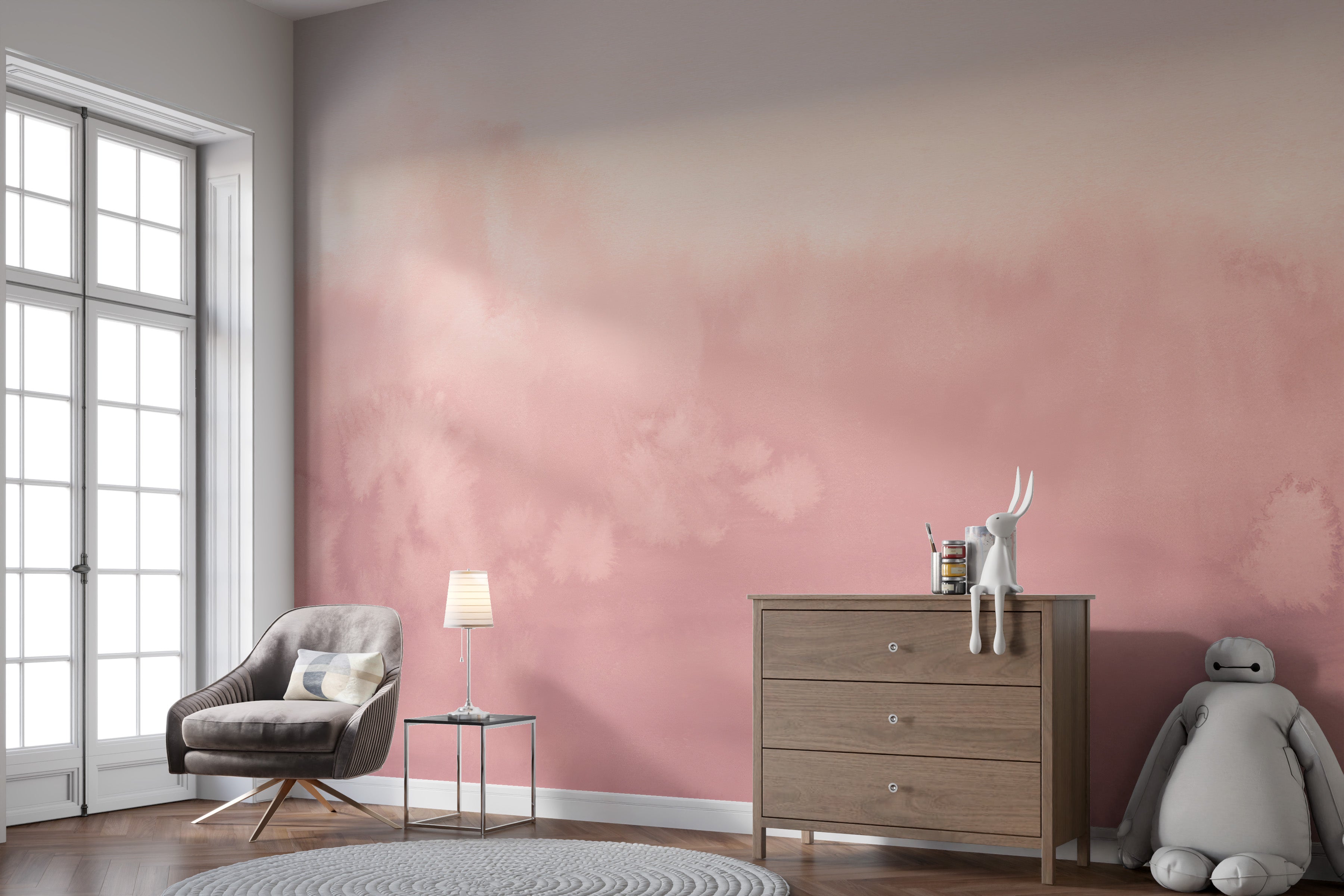 Subtle pink ombre wallpaper with watercolor-inspired design
