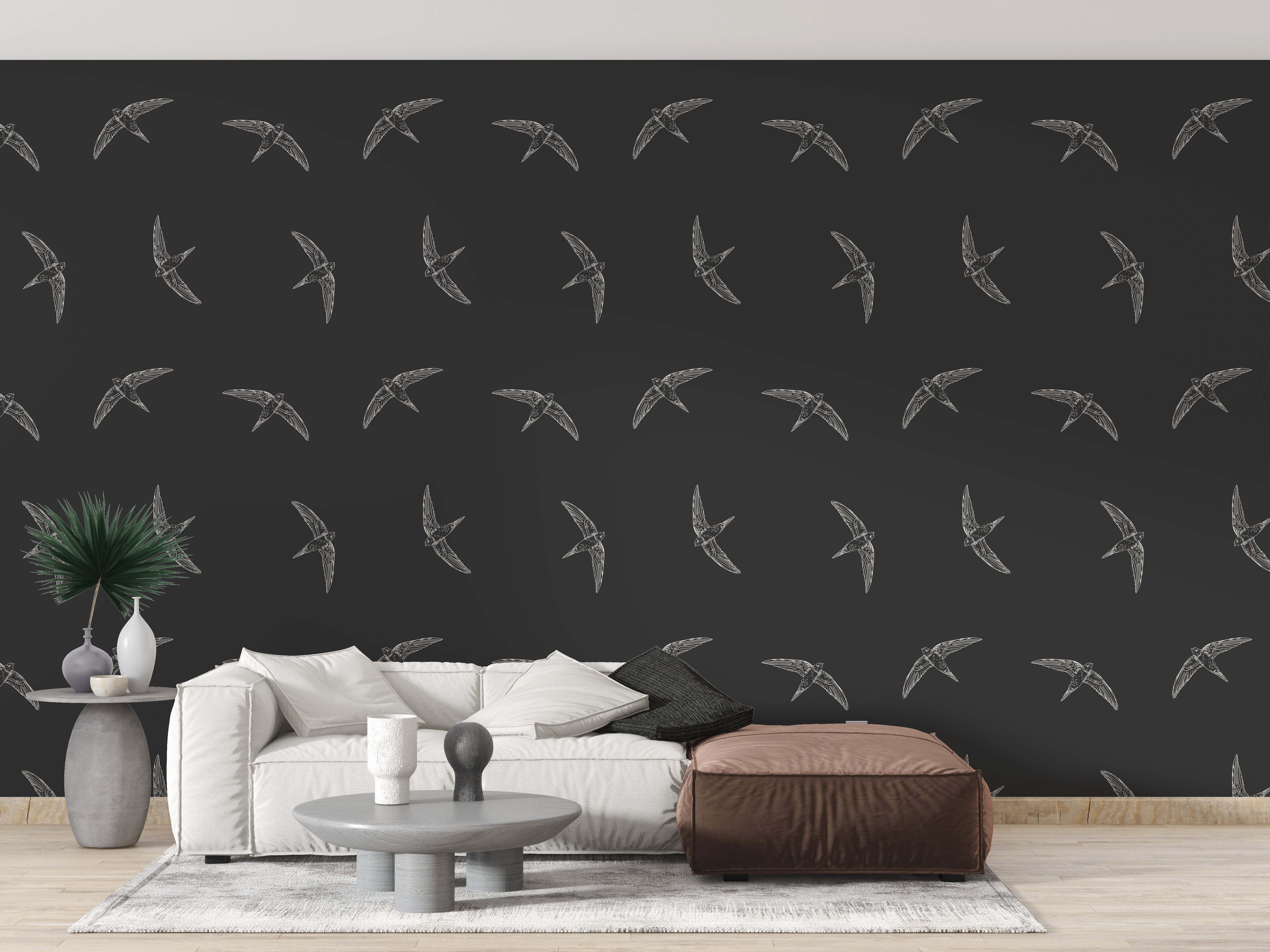 Stylish midnight wallpaper with swallows



