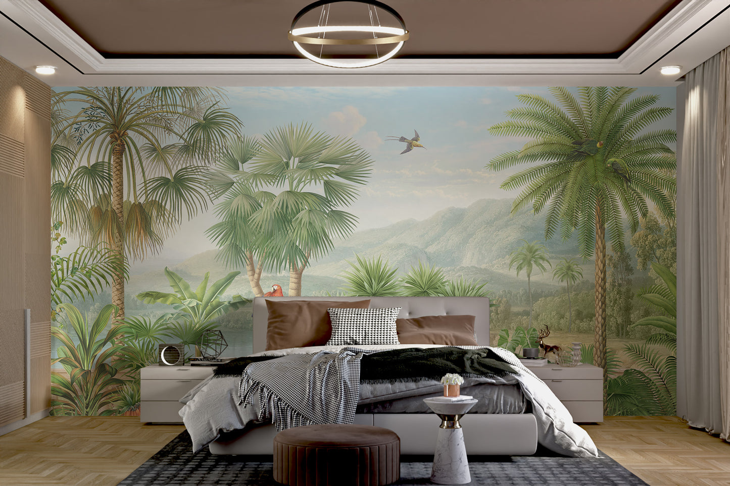 Jungle Paradise Mural with Exotic Birds