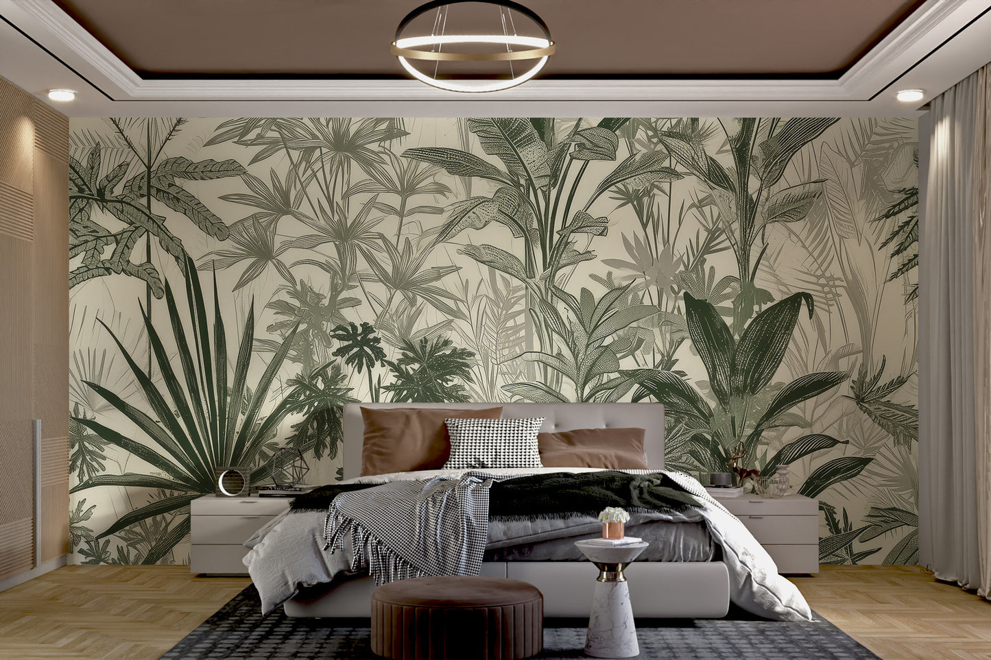 Green palm leaves wallpaper for a natural look
