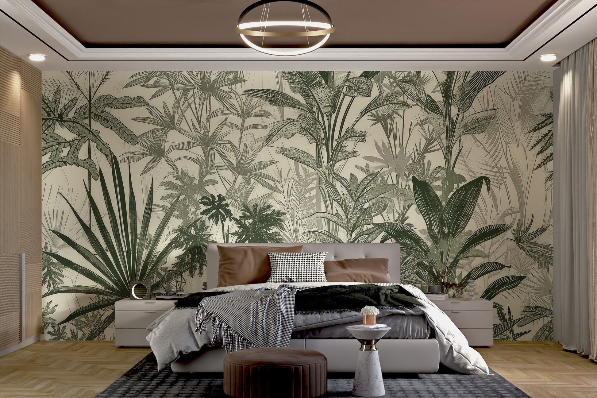 Green palm leaves wallpaper for a natural look
