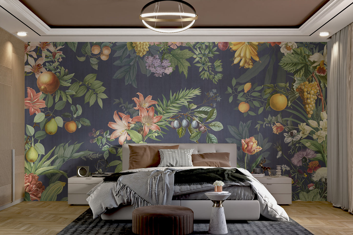 Botanical Floral and Fruit Wallpaper