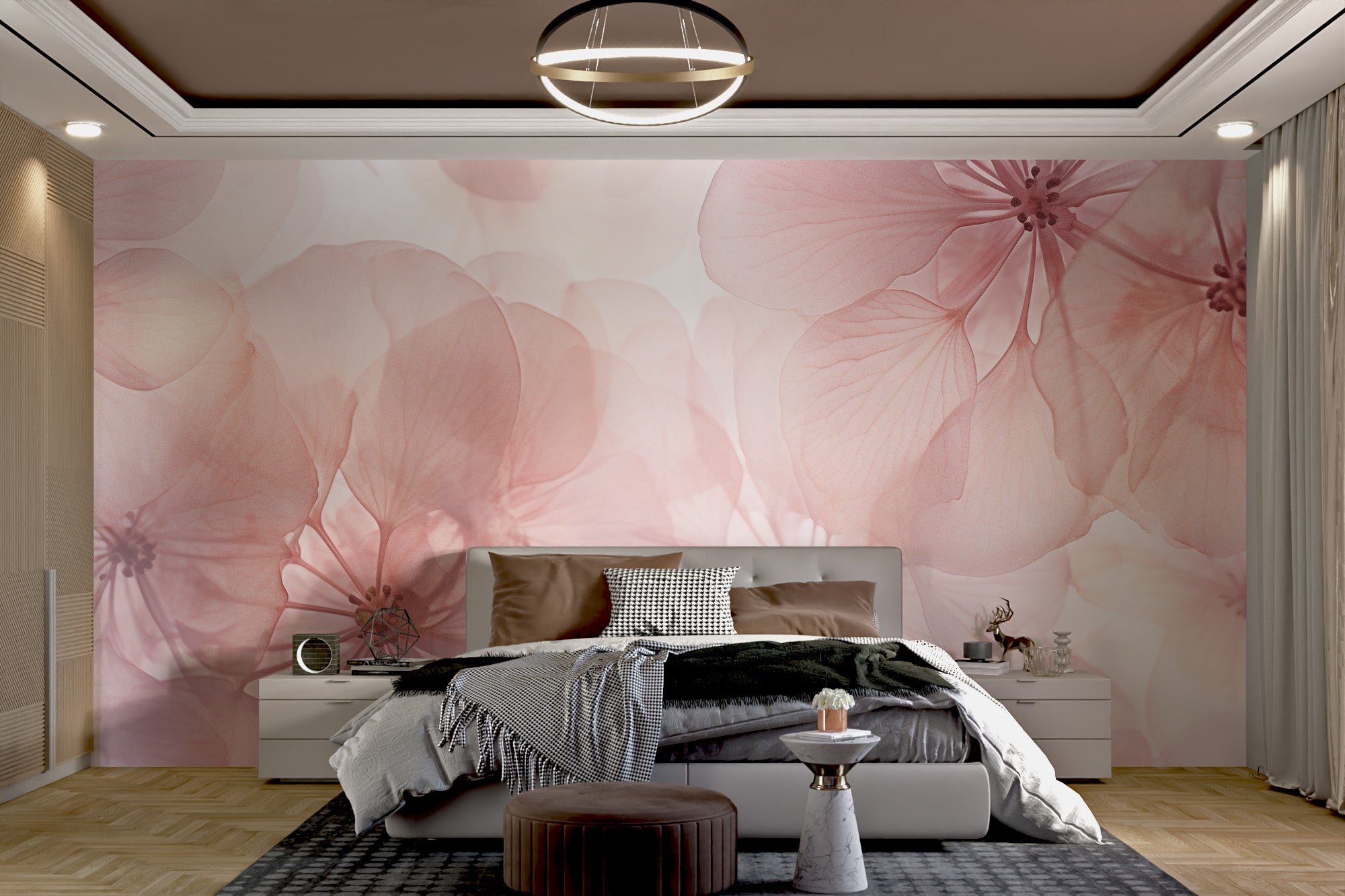 Minimalist flower wall background in light pink
