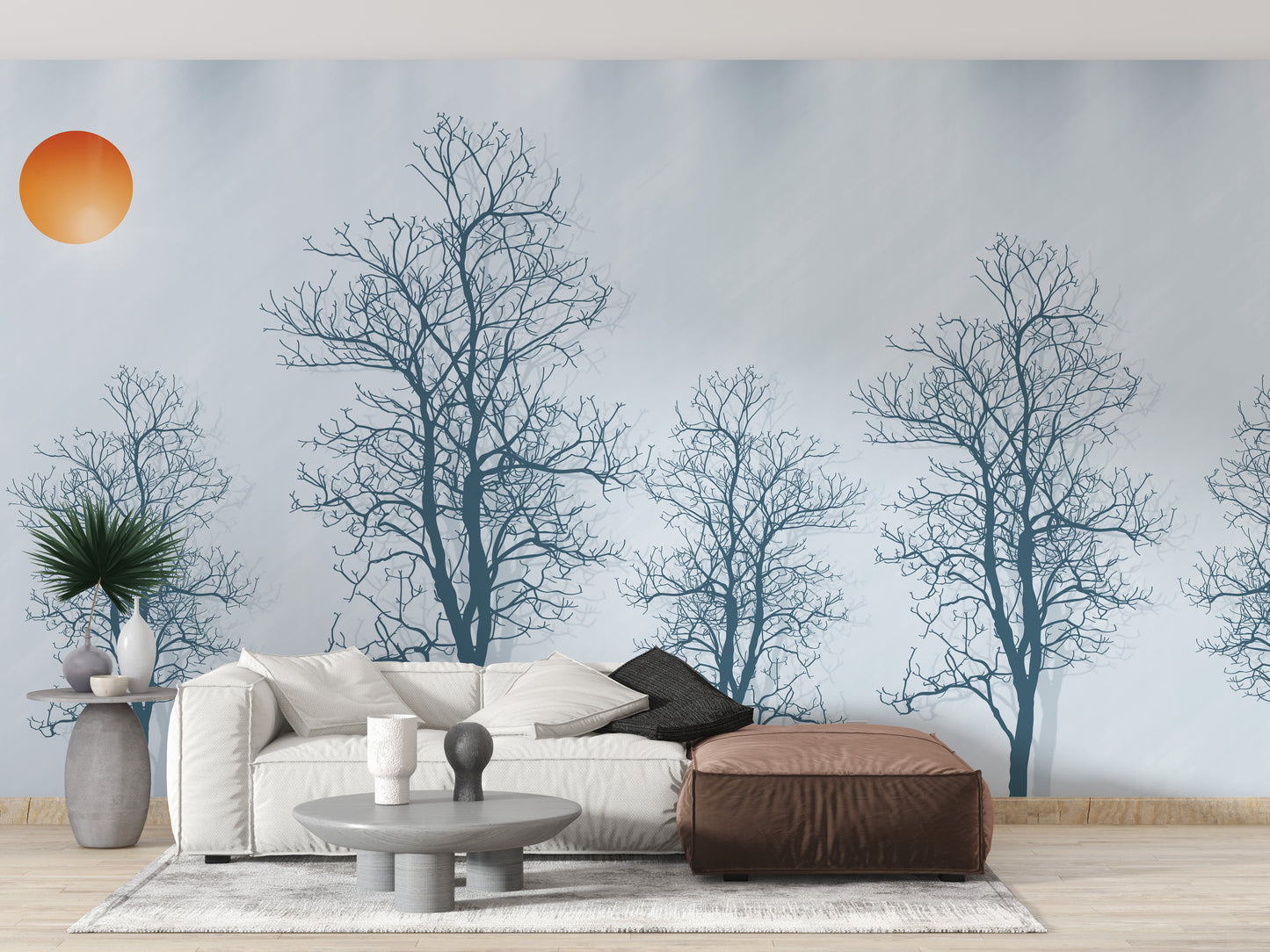 Gray Forest Crimson Sun Wallpaper Mural