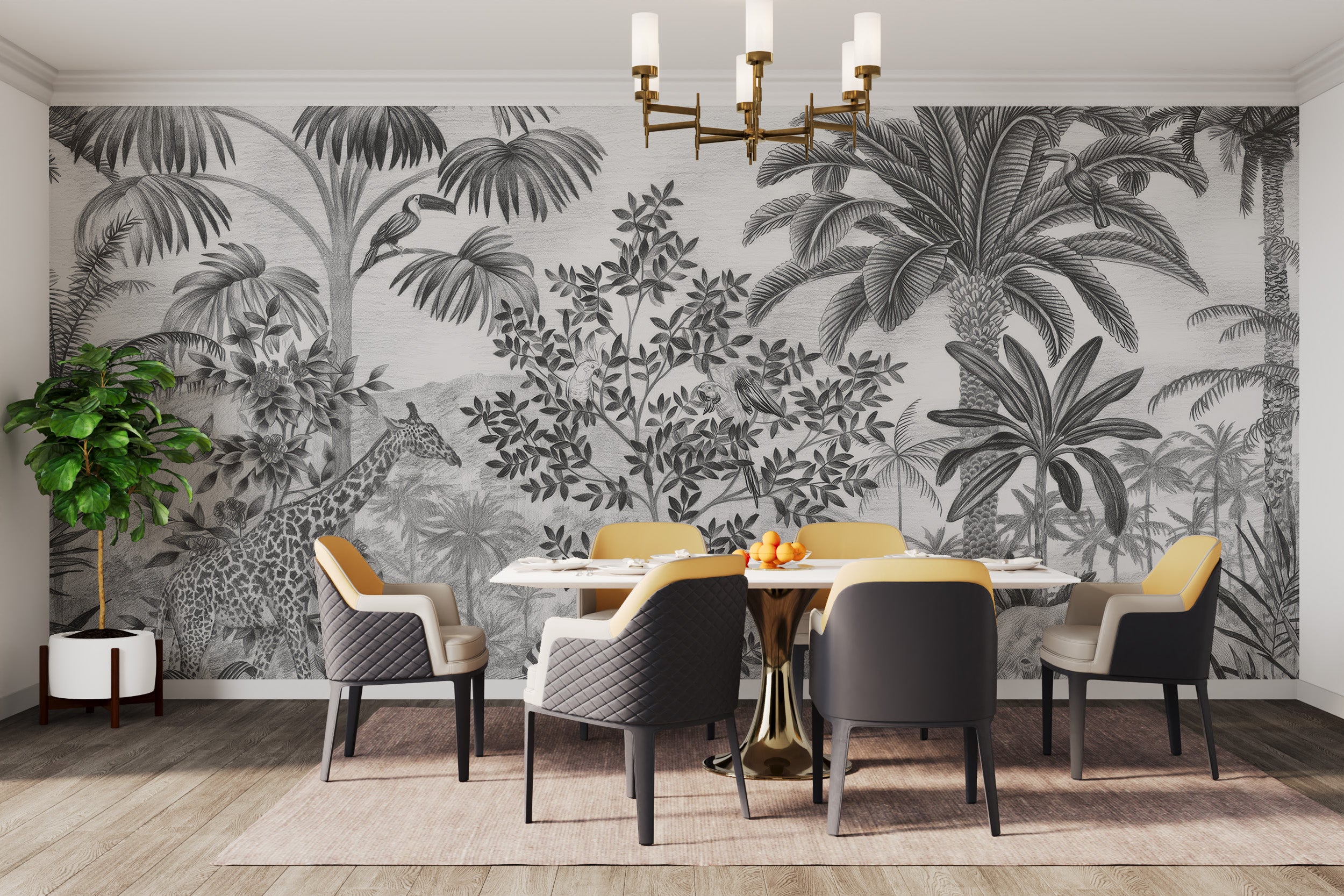 Minimalist tropical safari wallpaper for refined decor
