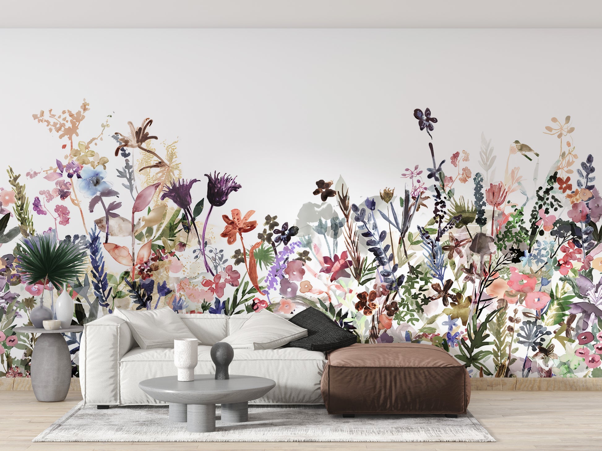 Whispers of wildflowers in a charming mural design.