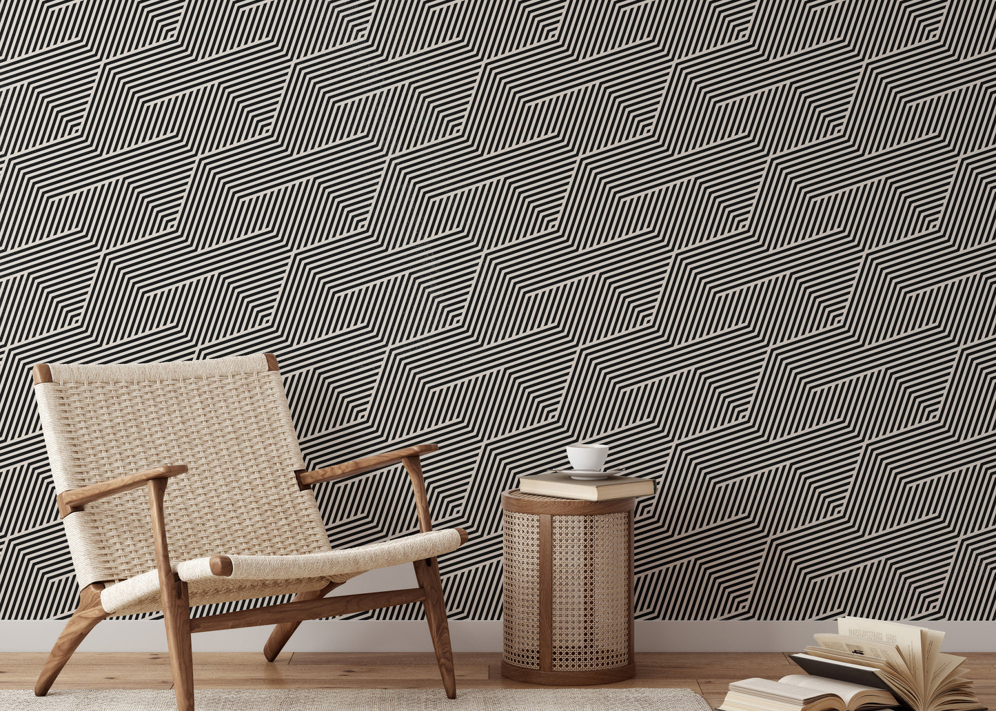 Black and White Zigzag Geometric Stripes Wallpaper