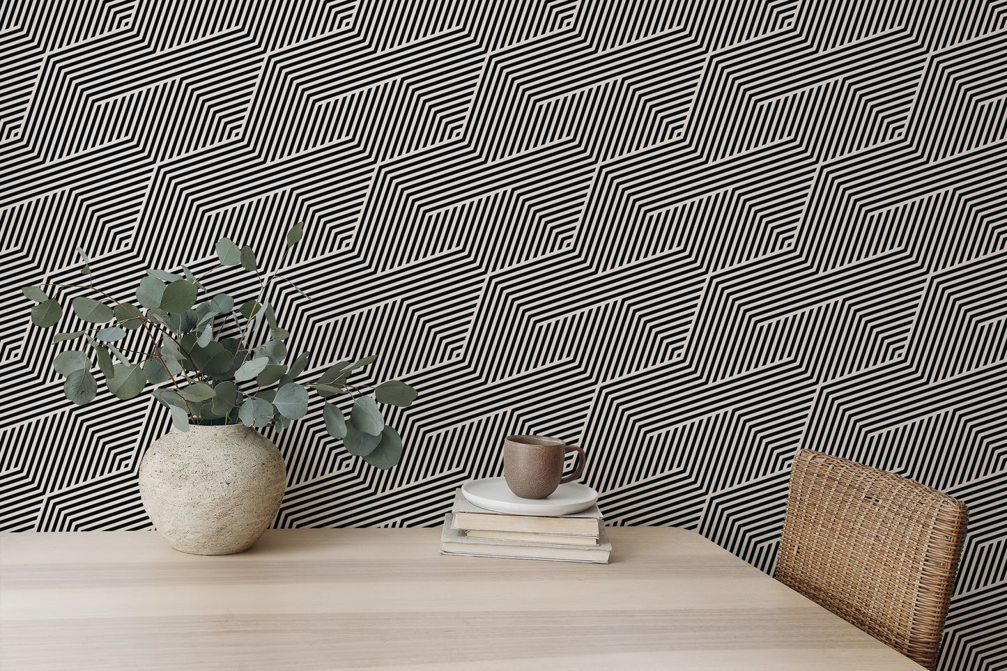 Black and White Zigzag Geometric Stripes Wallpaper