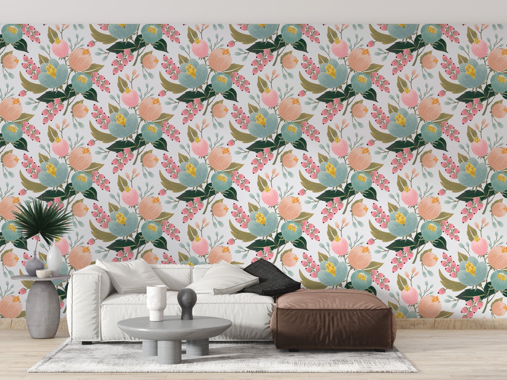 Repeated flower design mural wallpaper



