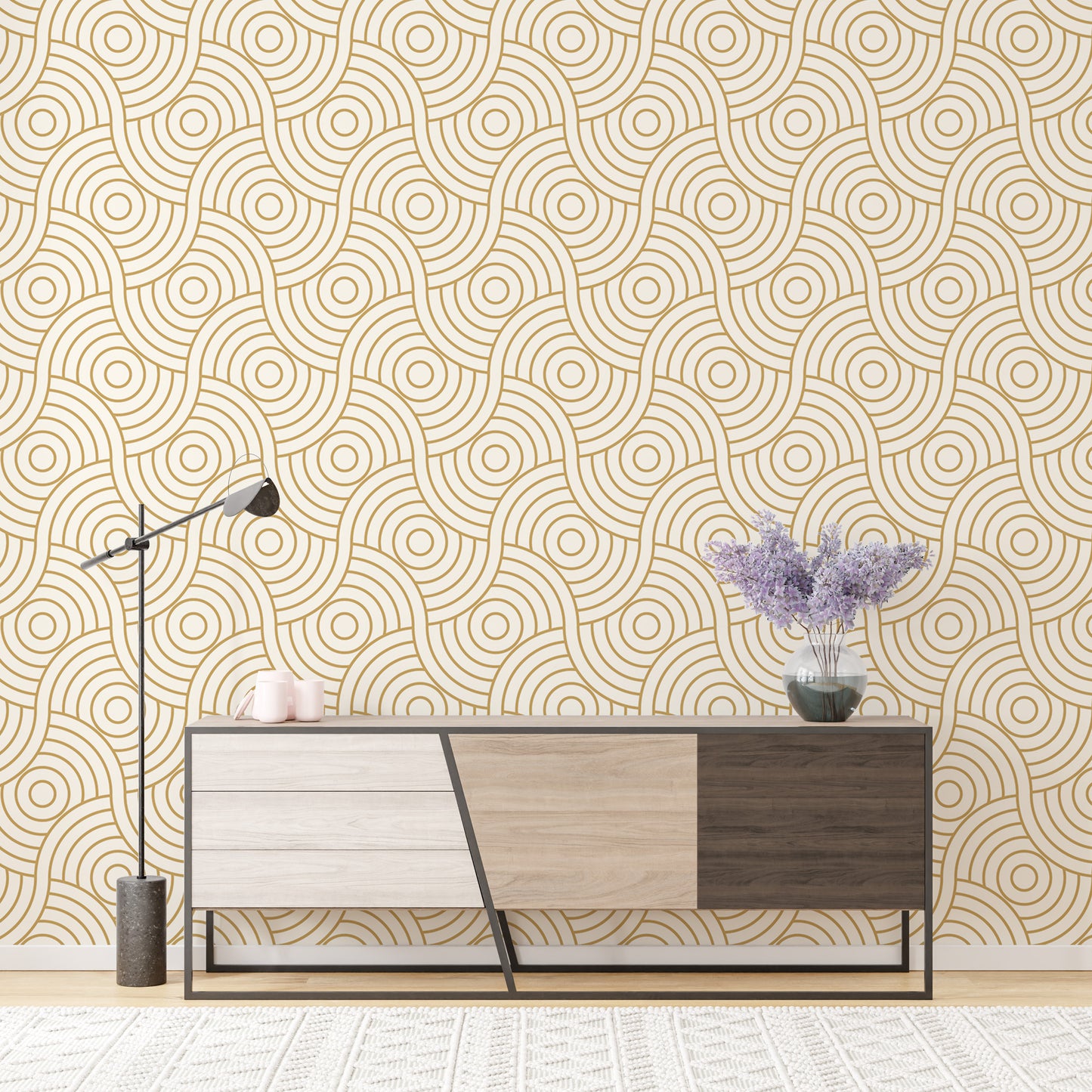 Gold Color Circle Abstract Wave Stripe Luxury Wallpaper