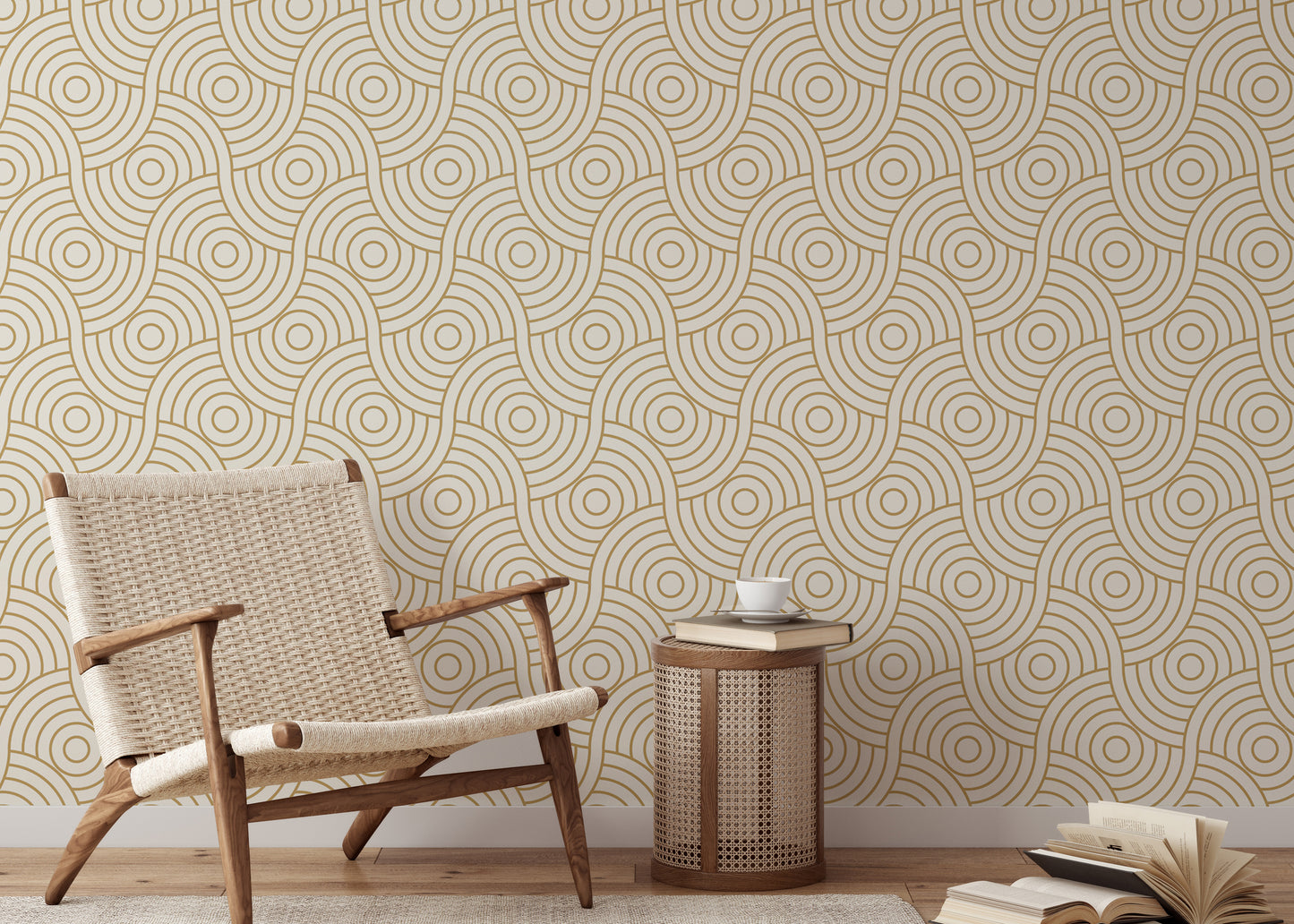 Gold Color Circle Abstract Wave Stripe Luxury Wallpaper