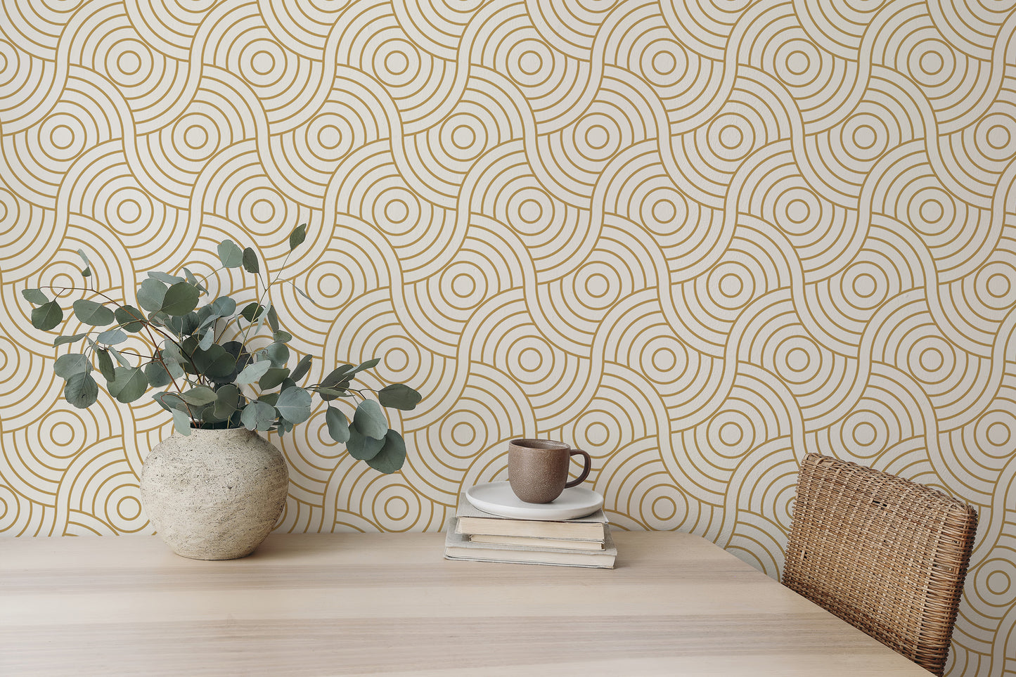 Gold Color Circle Abstract Wave Stripe Luxury Wallpaper