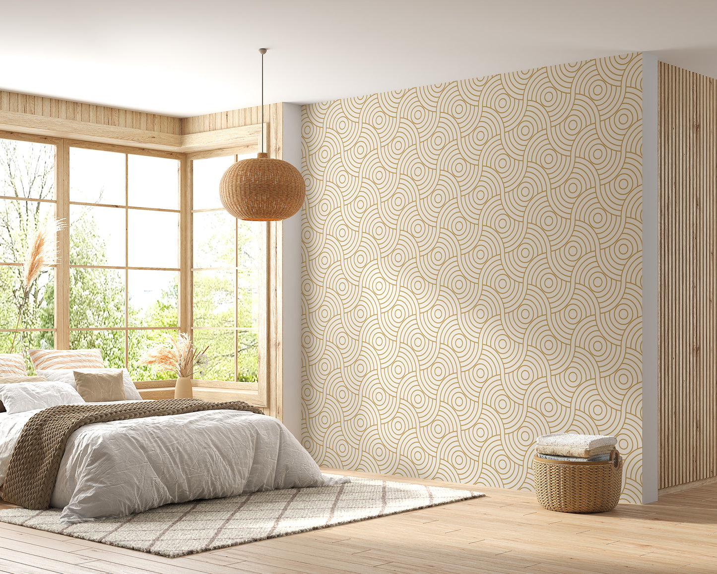 Gold Color Circle Abstract Wave Stripe Luxury Wallpaper