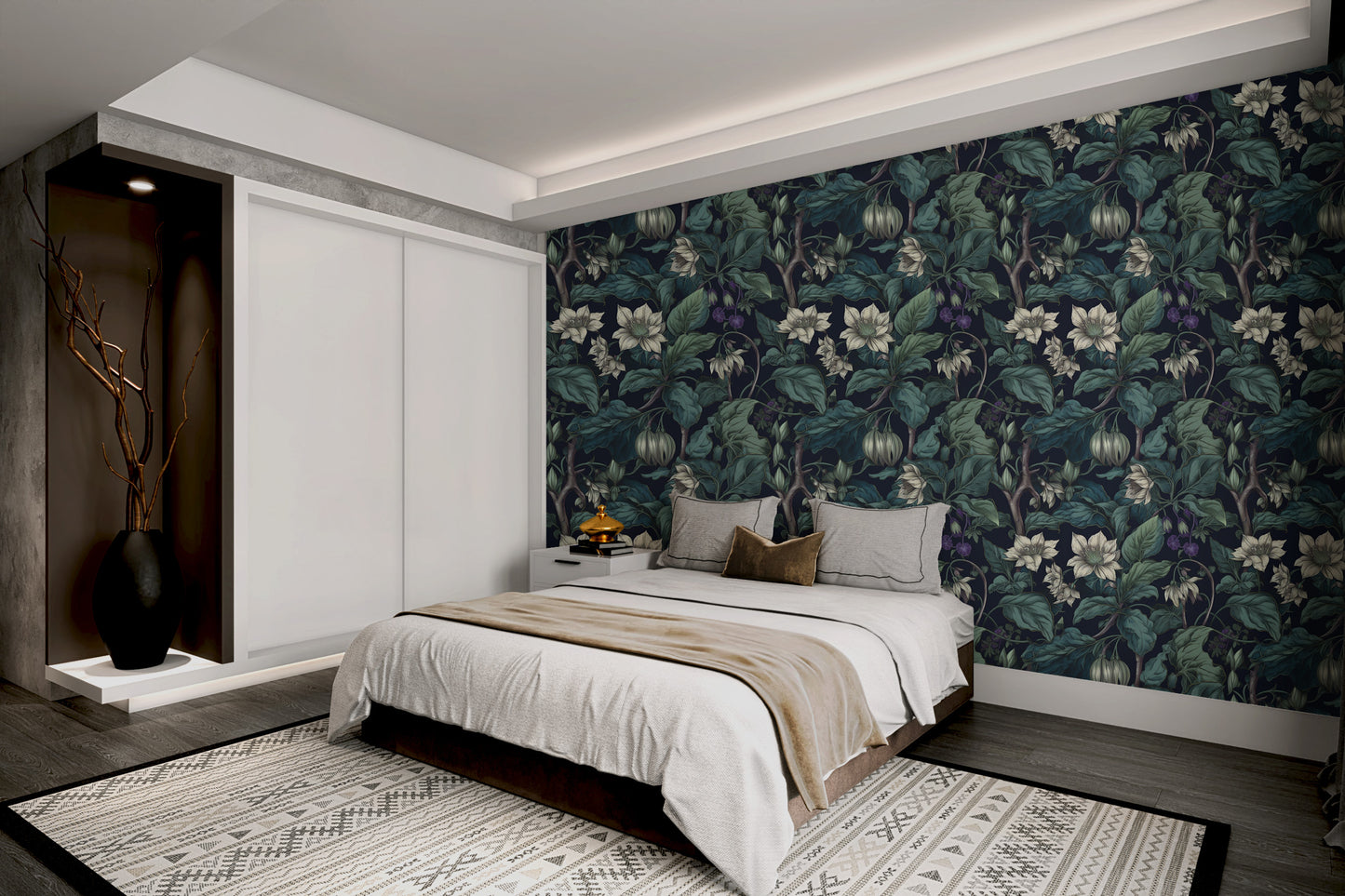 Botanical Blossom Wall Mural - Teal