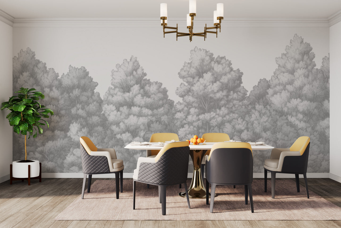 Tranquil grey tree mural for calming wall decor
