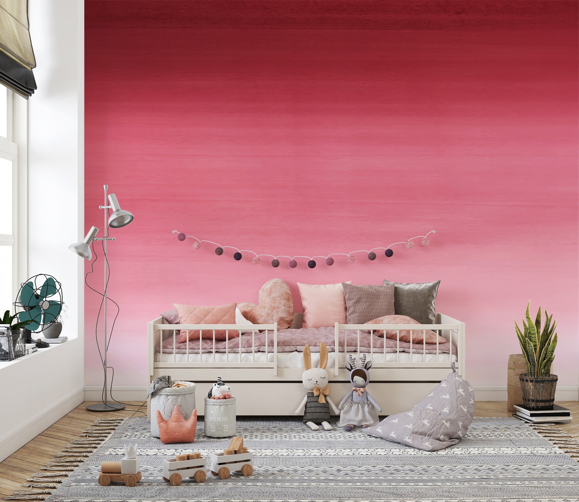 Pink ombre wall mural with a fun Barbie Girl vibe