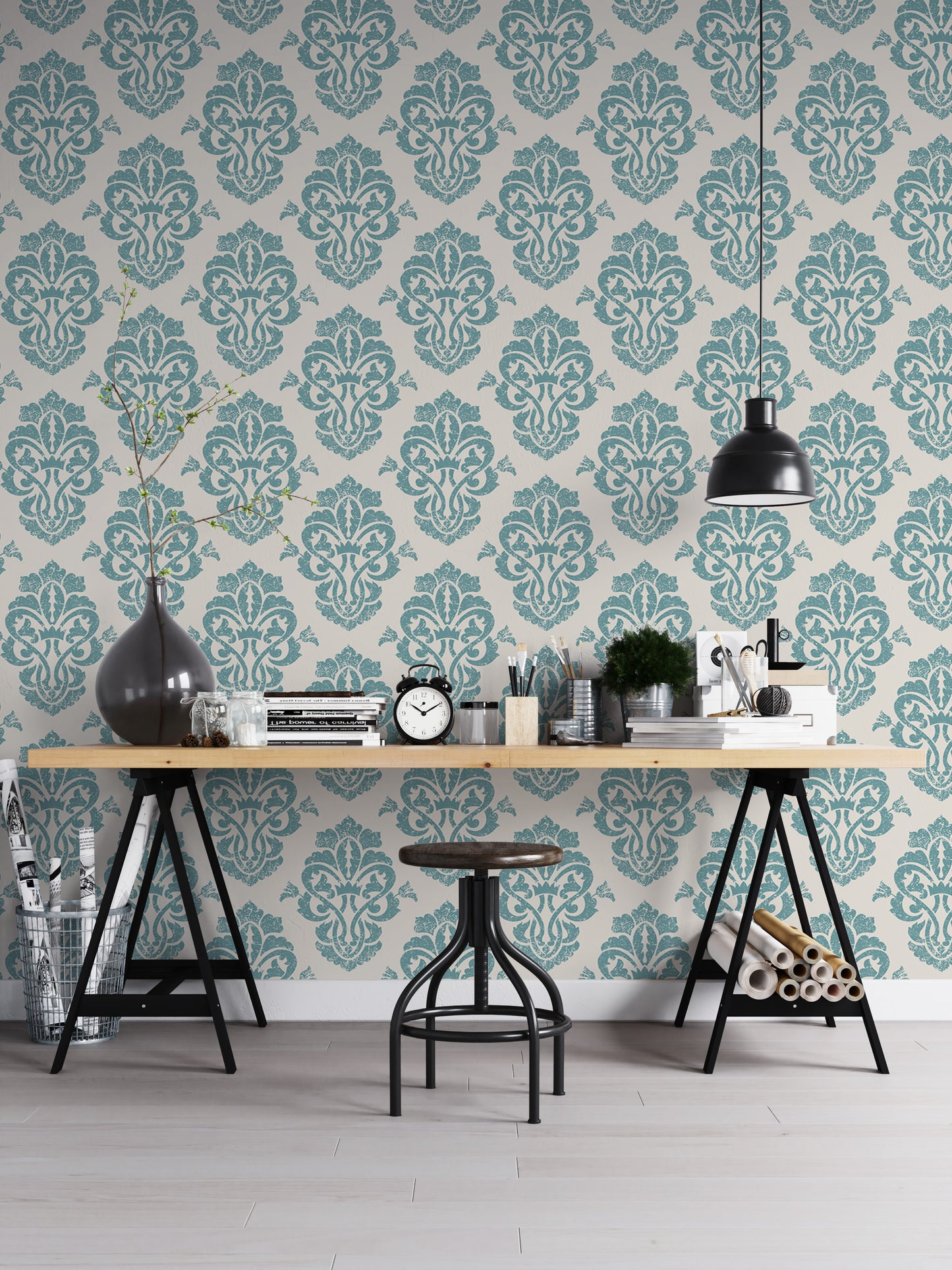 Ornamental Damask Delight Repeat Pattern Wallpaper