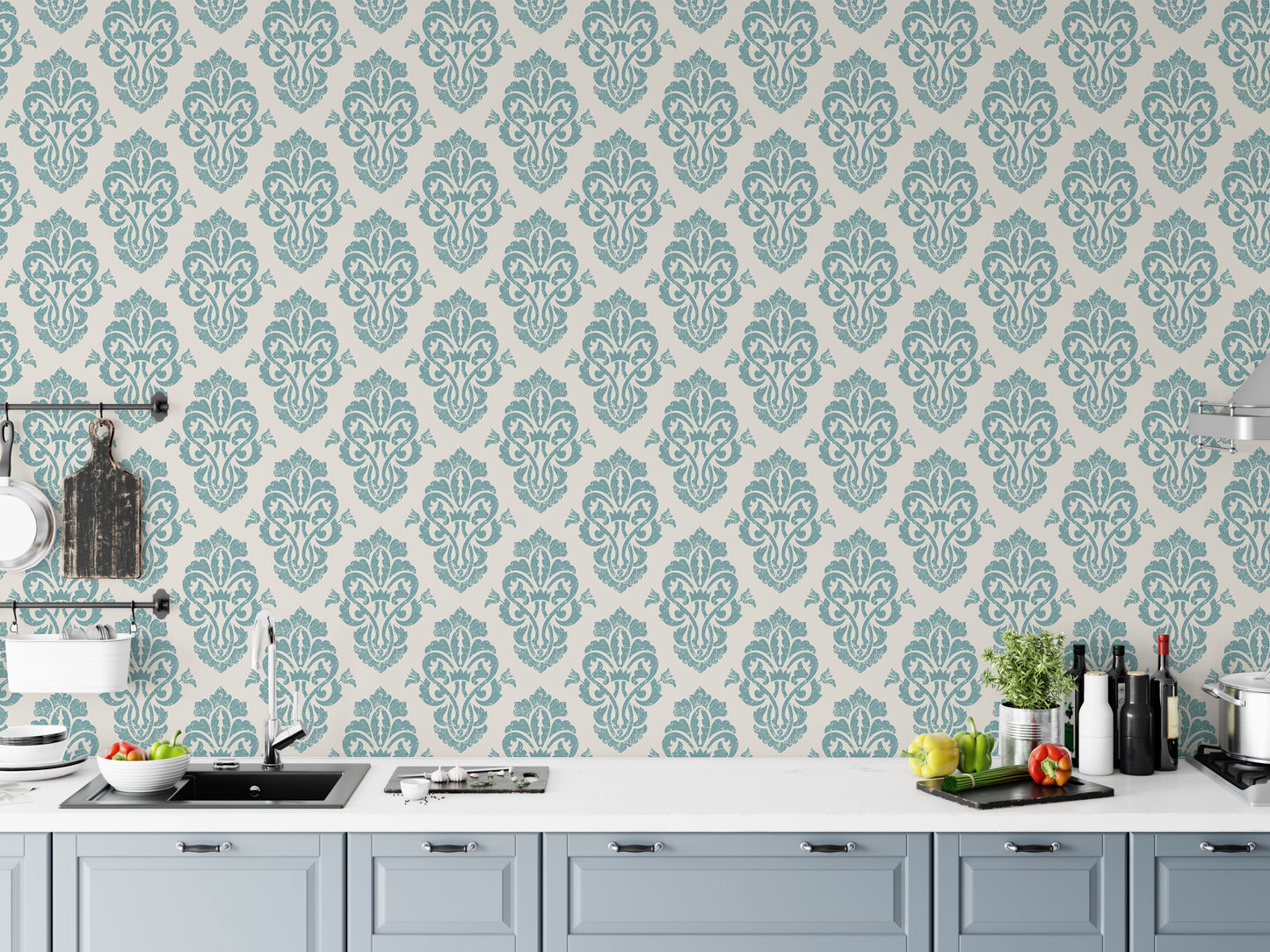 Ornamental Damask Delight Repeat Pattern Wallpaper