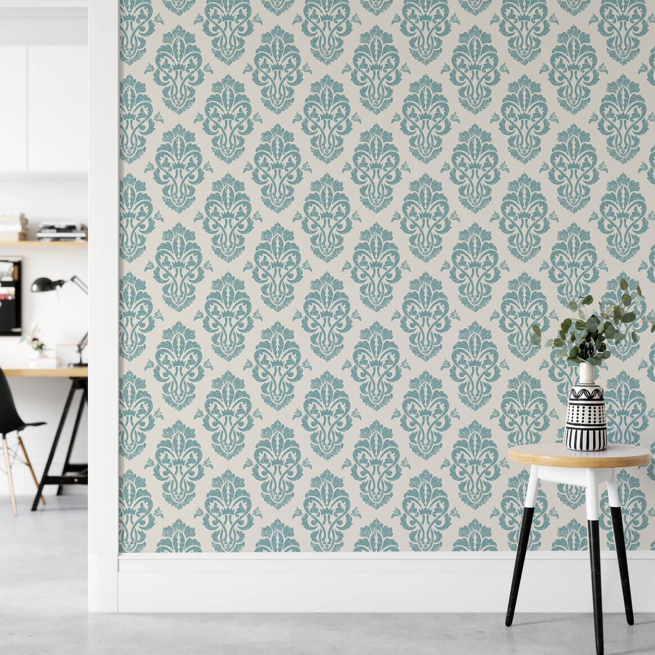 Ornamental Damask Delight Repeat Pattern Wallpaper