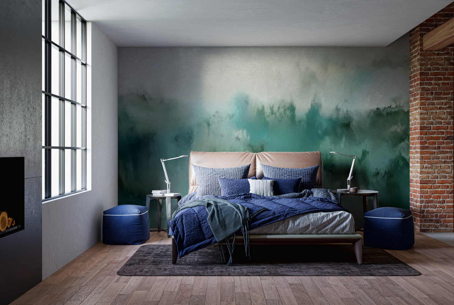 Artistic turquoise brushstrokes wall mural
